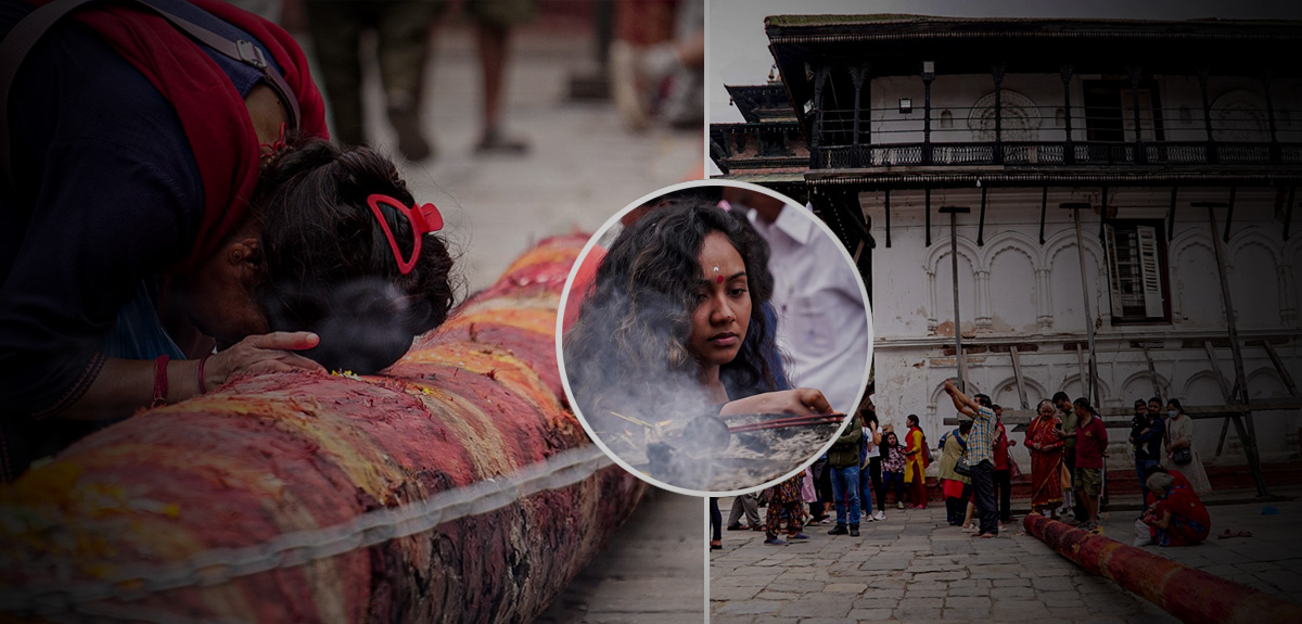 इन्द्रजात्राकाे लिंगाे भाेटाहिटीबाट पुर्याइयाे वसन्तपुर (तस्बिरहरू)